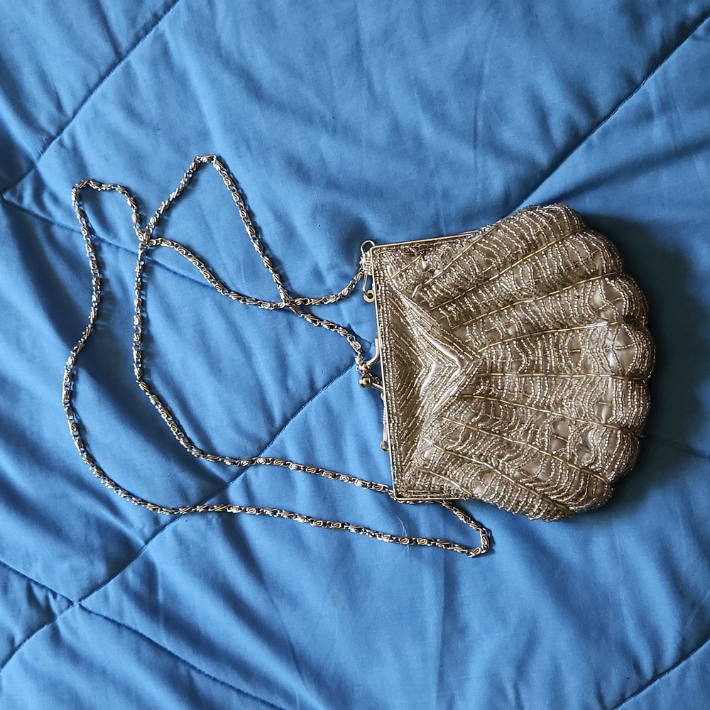 Vintage Bijoux Terner silver beaded evening bag
